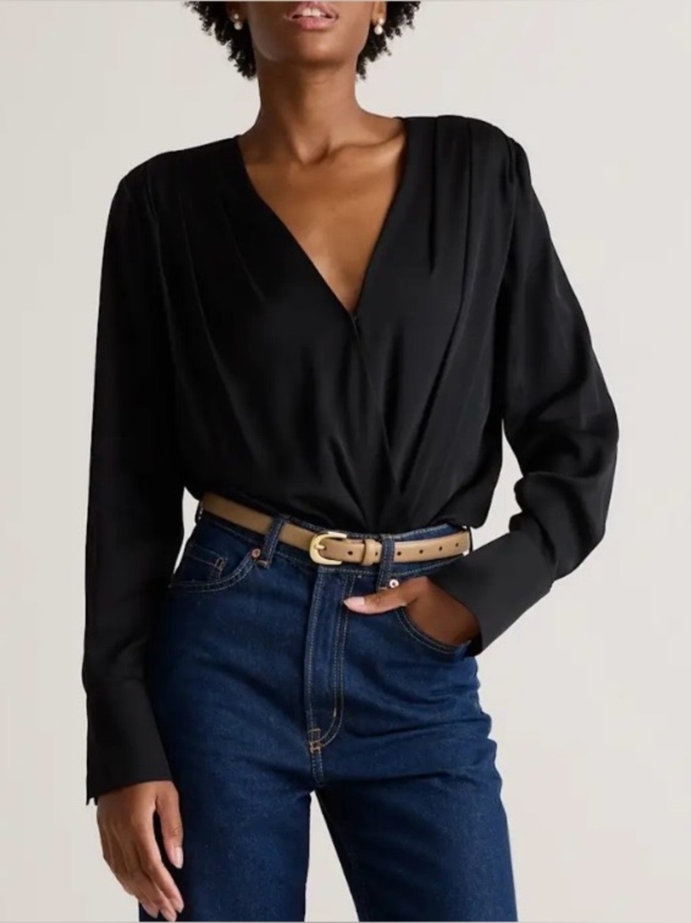 Banana Republic Black V-Neck Long Sleeve Blouse - Sleek Silhouette